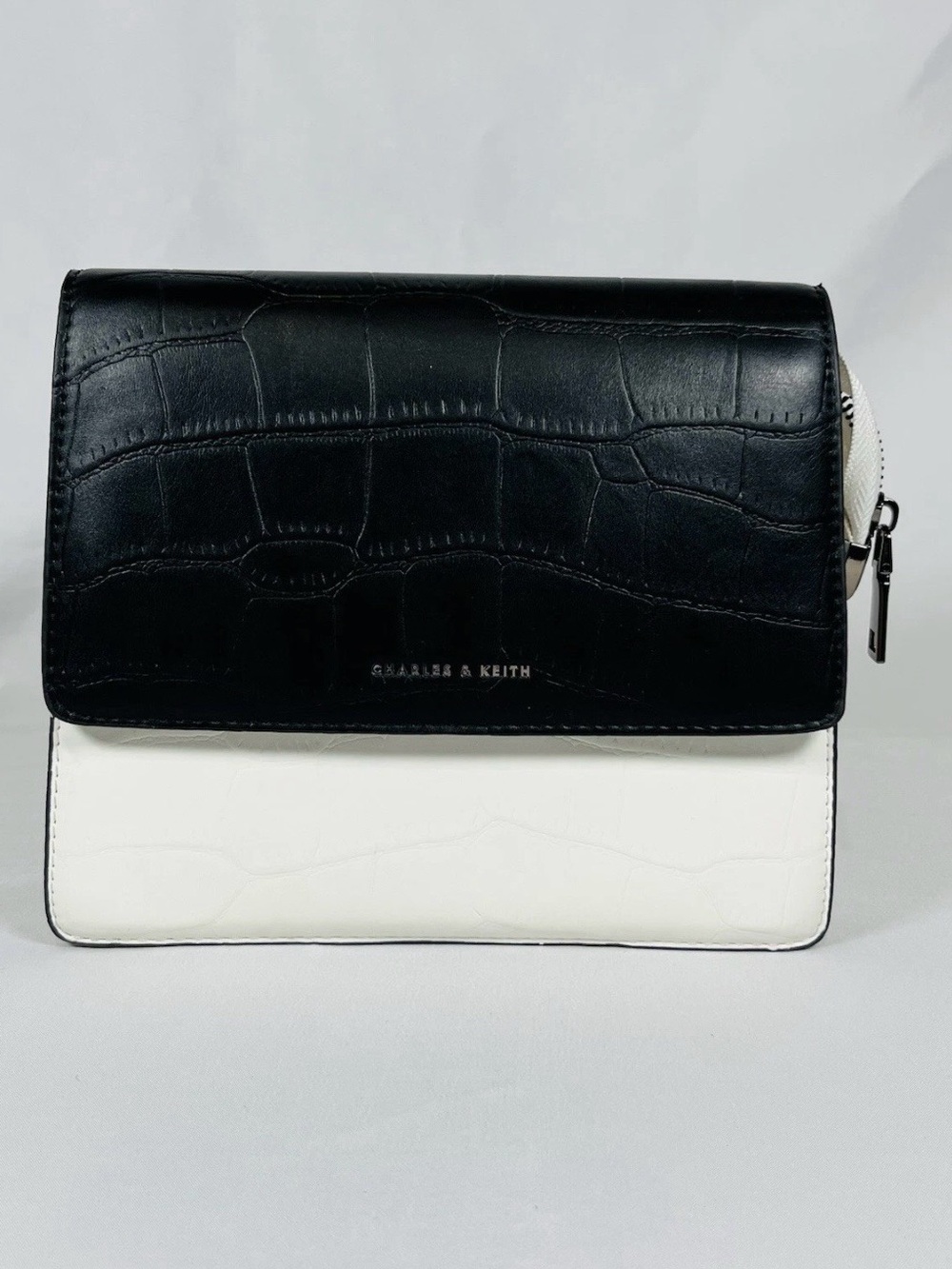 Charles & Keith Black and White Two-Tone Shoulder Bag (without Attachable Chain)